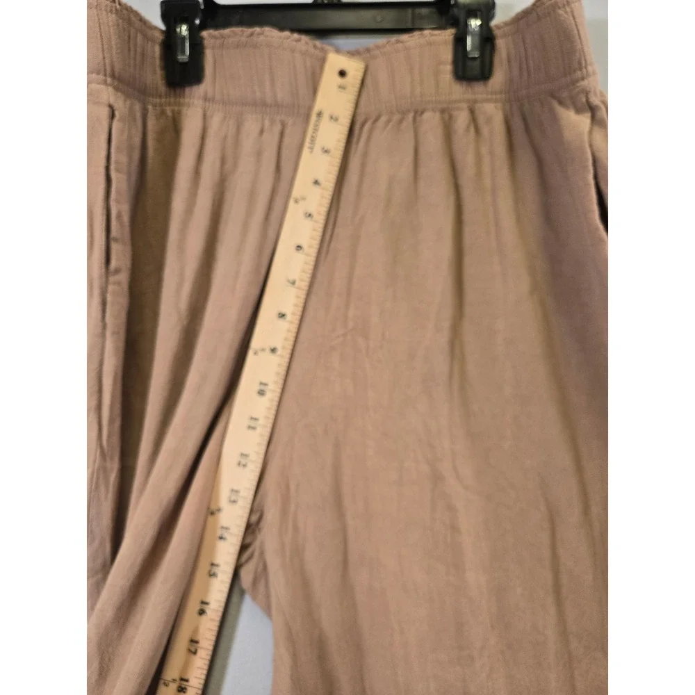 H&M Linen Blend Smocked Waist Wide Leg Pull On Crop Pants Tan L